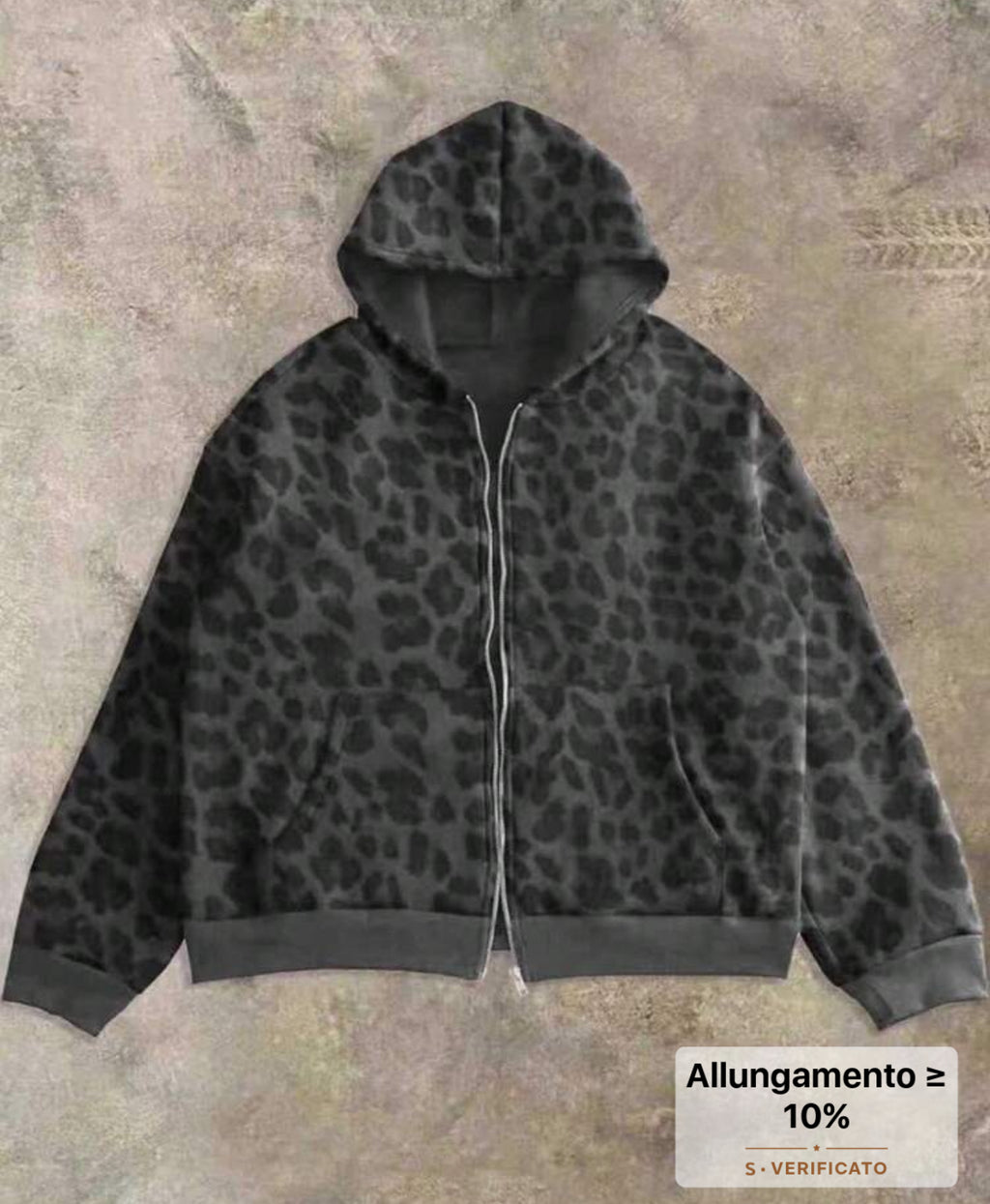 Felpe con cappuccio casual con chiusura lampo, vestibilità morbida, stampa leopardata, da uomo, autunnali