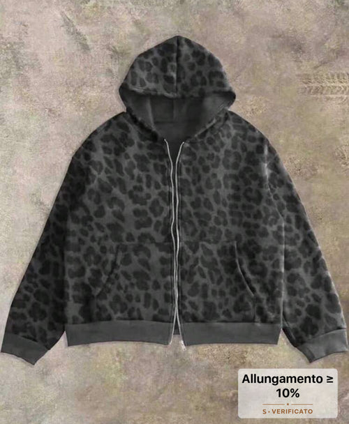 Felpe con cappuccio casual con chiusura lampo, vestibilità morbida, stampa leopardata, da uomo, autunnali
