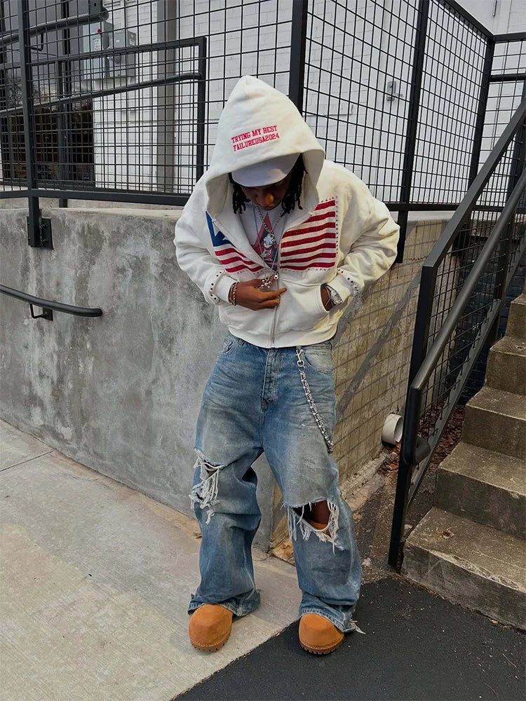 Felpa Zip Y2K Streetwear Oversize