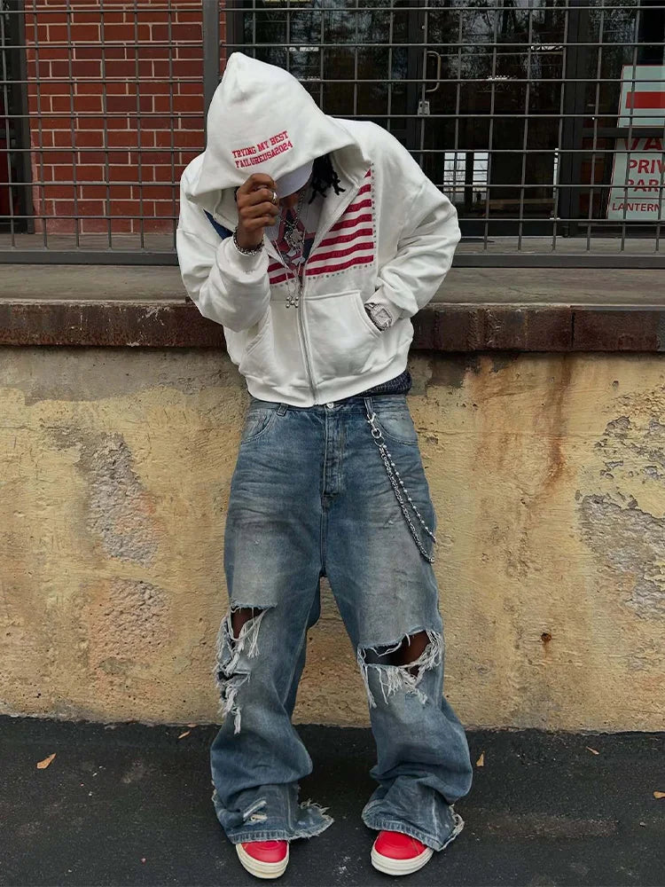 Felpa Zip Y2K Streetwear Oversize