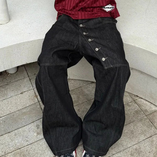 Jeans Baggy Neri con Bottoni – Streetwear 🔥