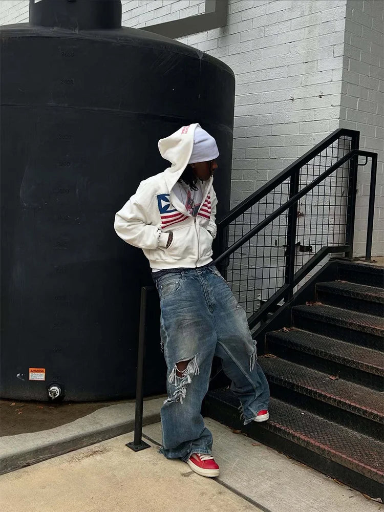 Felpa Zip Y2K Streetwear Oversize