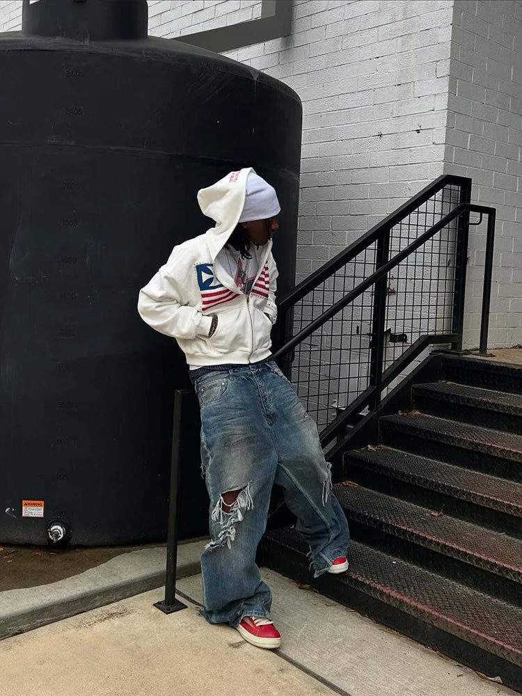 Felpa Zip Y2K Streetwear Oversize