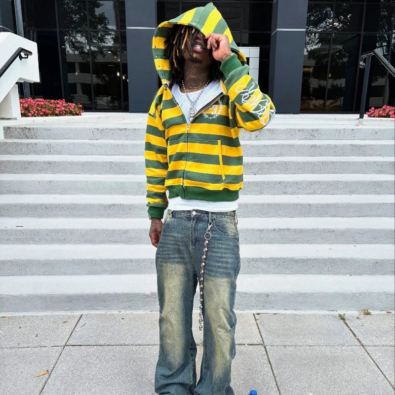 Felpa Zip Y2K a Righe Streetwear