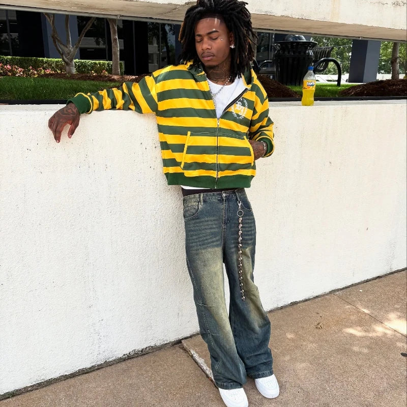 Felpa Zip Y2K a Righe Streetwear