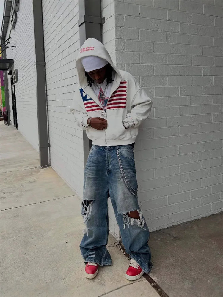 Felpa Zip Y2K Streetwear Oversize