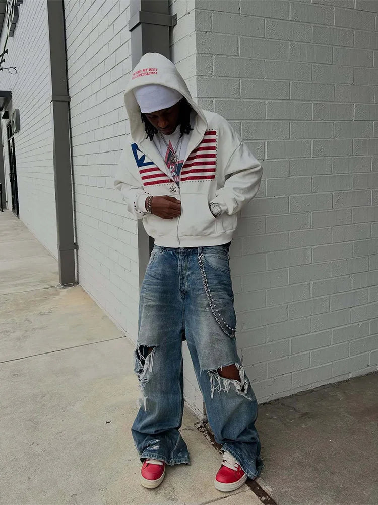 Felpa Zip Y2K Streetwear Oversize