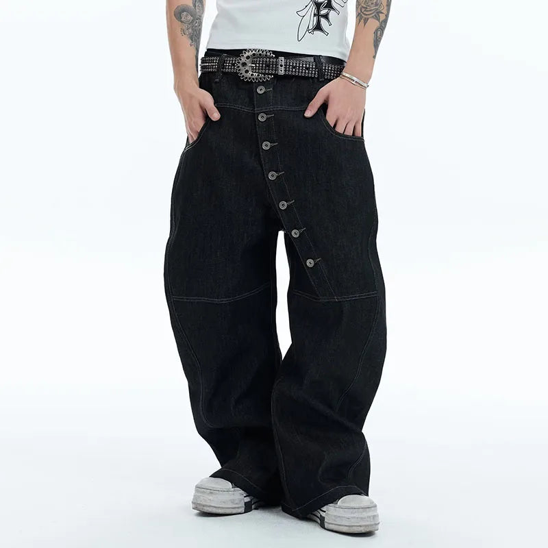Jeans Baggy Neri con Bottoni – Streetwear 🔥