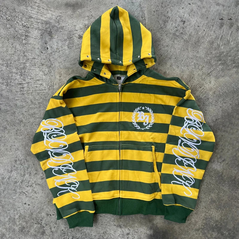 Felpa Zip Y2K a Righe Streetwear
