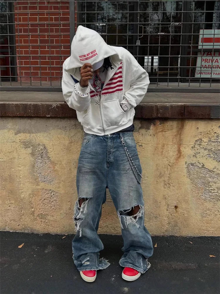 Felpa Zip Y2K Streetwear Oversize